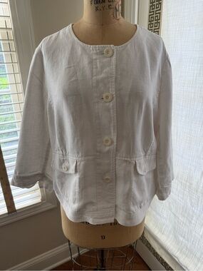 J. Jill White 100% Linen Button-Up Summer Jacket XL